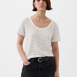 NWT GAP Linen blend short sleeve T-shirt striped white  size L knit top NEW